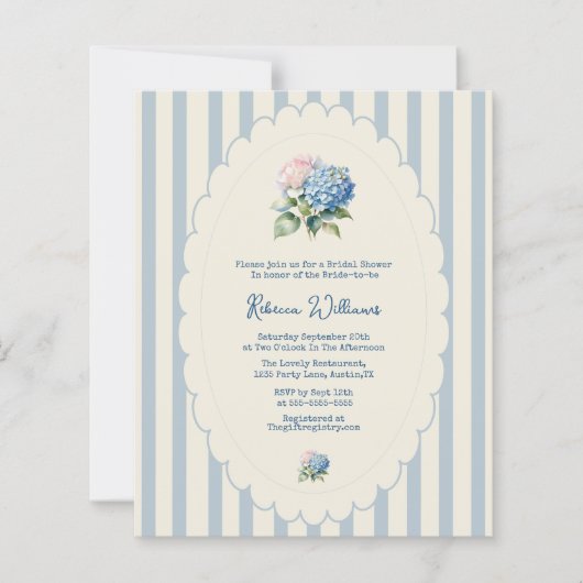 Budget Blue Hydrangea Coastal Stripe Bridal Shower (Vorderseite)