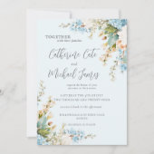 Budget Blue Hydrangea Floral Elegant Wedding Einladung (Vorderseite)