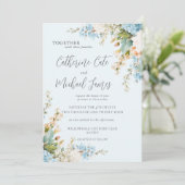Budget Blue Hydrangea Floral Elegant Wedding Einladung (Stehend Vorderseite)