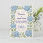 Budget Blue Hydrangea Foto Hochzeit Einladung (Stehend Vorderseite)