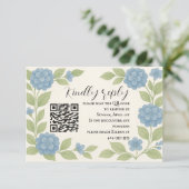Budget Blue Hydrangea QR Code RSVP Karte (Stehend Vorderseite)