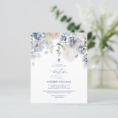 BUDGET Blue Hydrangea & Rose Taufe Einladung (Stehend Vorderseite)