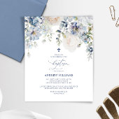 BUDGET Blue Hydrangea & Rose Taufe Einladung