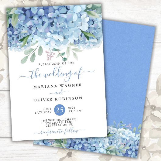 Budget Blue Hydrangeas Floral Wedding Einladung Flyer