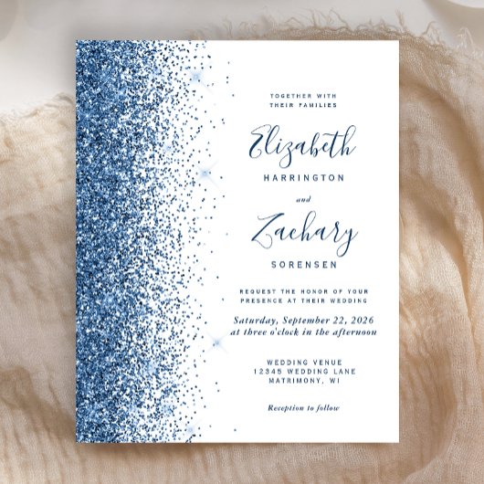 Budget Blue Imitats Glitzer Hochzeit Einladung