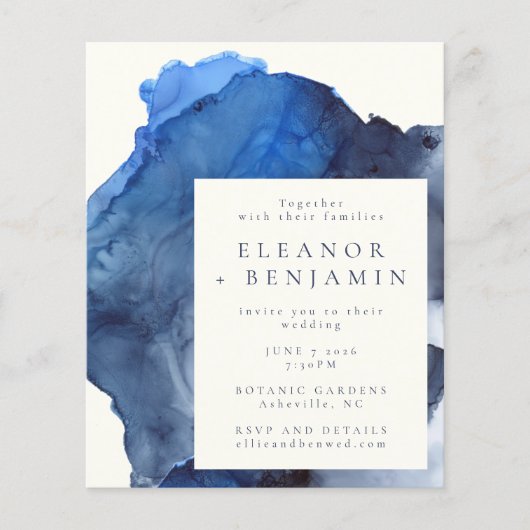 Budget Blue Indigo Abstrakt Watercolor Wedding (Vorderseite)