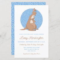 Budget Blue Kangaroo Boy Baby Dusche Einladung
