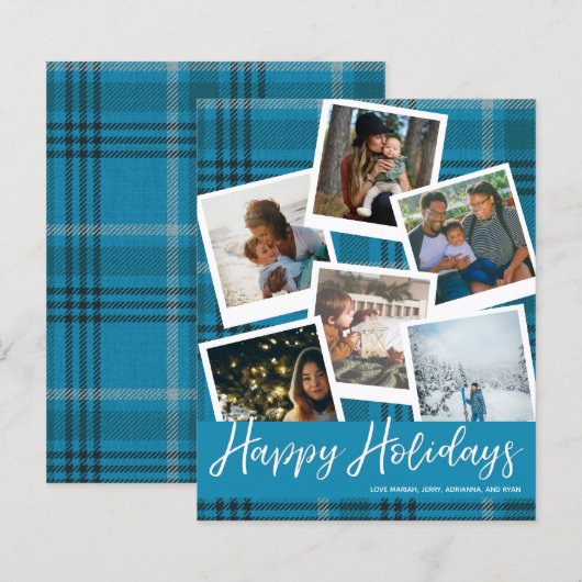 Budget Blue Kariert Multi Foto Happy Holidays (Vorne/Hinten)