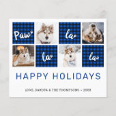 Budget Blue Kariert Pet Foto Collage Holiday Card (Vorderseite)