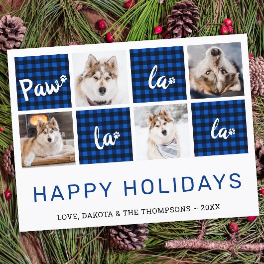 Budget Blue Kariert Pet Foto Collage Holiday Card
