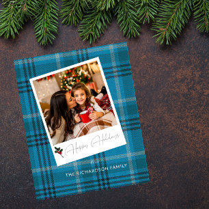Budget Blue Kariert Sofort Foto Happy Holidays Flyer