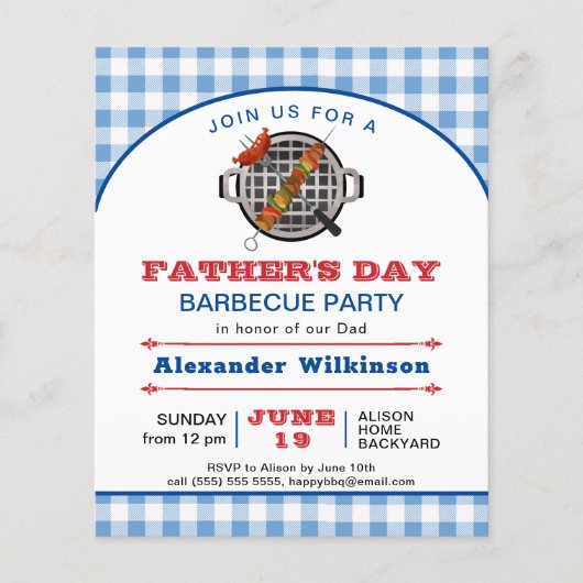 BUDGET Blue Kariert Vatertag GRILLEN Party laden Flyer (Vorne)