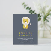 BUDGET Blue Lion Boy Baby Dusche Einladung (Stehend Vorderseite)