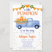 Budget Blue Little Pumpkin Baby Dusche Einladung (Vorderseite)