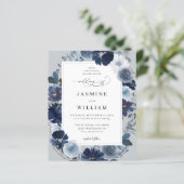 Budget Blue & Navy Floral auf Blue Gray Wedding (Stehend Vorderseite)