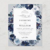 Budget Blue & Navy Floral auf Blue Gray Wedding (Vorderseite)