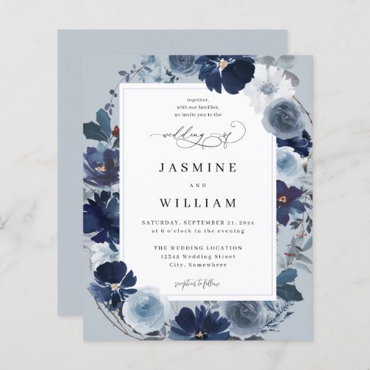 Budget Blue & Navy Floral on Dusty Blue Wedding (Vorne/Hinten)