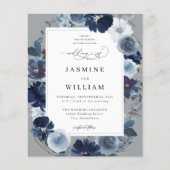 Budget Blue & Navy Floral on Gray Wedding (Vorderseite)