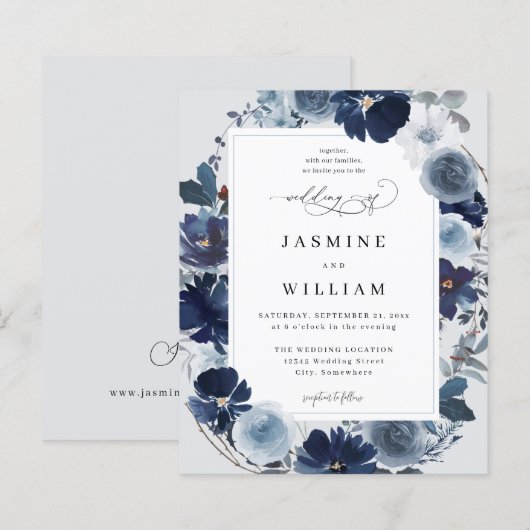 Budget Blue & Navy Floral on Light Blue Wedding (Vorne/Hinten)