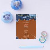 Budget Blue Orange Agate Wedding Menu Flyer (Einzeln)