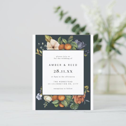Budget Blue Orange Summer Botanical Boho Wedding (Stehend Vorderseite)