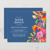 Budget Blue Pink Floral Brautparty Einladung (Vorne/Hinten)