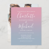 Budget Blue Pink Ombre Foto Hochzeit Einladung (Vorne/Hinten)