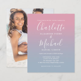 Budget Blue Pink Ombre Foto Hochzeit Einladung