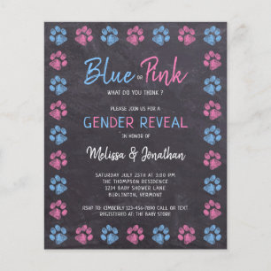 Budget Blue Pink Paw Prints Gender Reveve Einladun