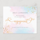 Budget Blue Pink Watercolor Verlobung Ankündigung (Vorderseite)