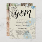 BUDGET Blue Poppy Magnolia Hochzeit Einladung (Vorne/Hinten)