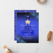 Budget Blue Princess Gold Quinceañera Einladung (Vorderseite/Rückseite Beispiel)
