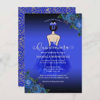 Budget Blue Princess Gold Quinceañera Einladung