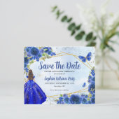 Budget Blue Princess Quinceañera Save the Date (Stehend Vorderseite)