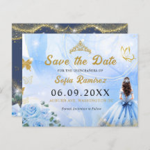 Budget Blue Princess Quinceañera Save the Date