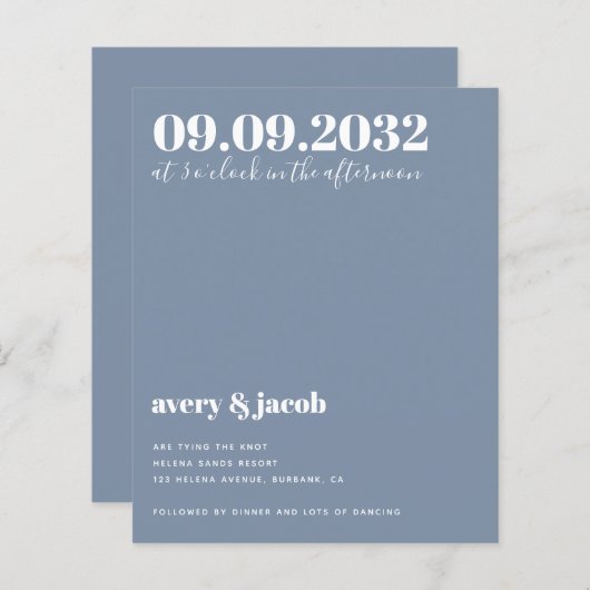 Budget Blue QR Code Hochzeit Einladung (Vorne/Hinten)