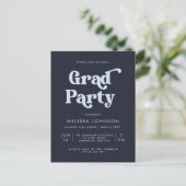 Budget Blue Retro Type Grad Party Einladung Postkarte (Stehend Vorderseite)