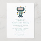 Budget Blue Robot Einfach 1. Geburtstag Einladung (Vorderseite)