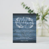 Budget Blue Rustic Holz Foliage Hochzeit Einladung (Stehend Vorderseite)