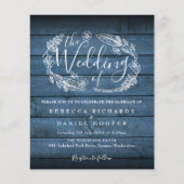 Budget Blue Rustic Holz Foliage Hochzeit Einladung (Vorderseite)