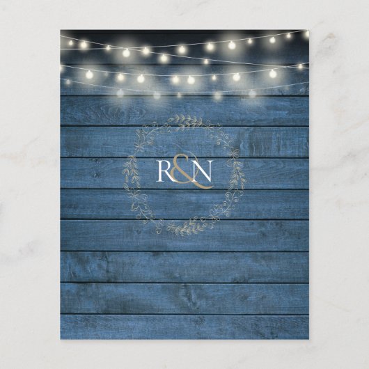 Budget Blue Rustic String Lights Wedite Einladung (Rückseite)