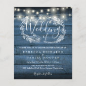 Budget Blue Rustic Wood String Light Wedding (Vorderseite)