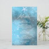 Budget Blue Sea Summer Wedding Flat Menu Card (Stehend Vorderseite)