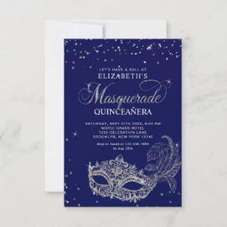 BUDGET Blue Silber-Masquerade-Quinceañera-Foto Mitteilungskarte