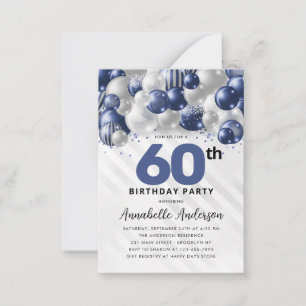 Budget Blue Silver Ballon Glitzer 60. Geburtstag Mitteilungskarte