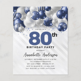 Budget Blue Silver Ballon Glitzer 80. Geburtstag