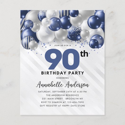 Budget Blue Silver Balloon Glitzer 90. Geburtstag (Vorderseite)