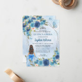 Budget Blue Silver Blumenprinzessin Quinceañera Mitteilungskarte (Vorderseite/Rückseite Beispiel)