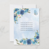 Budget Blue Silver Blumenprinzessin Quinceañera Mitteilungskarte (Rückseite)