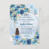 Budget Blue Silver Blumenprinzessin Quinceañera Mitteilungskarte (Vorne/Hinten)